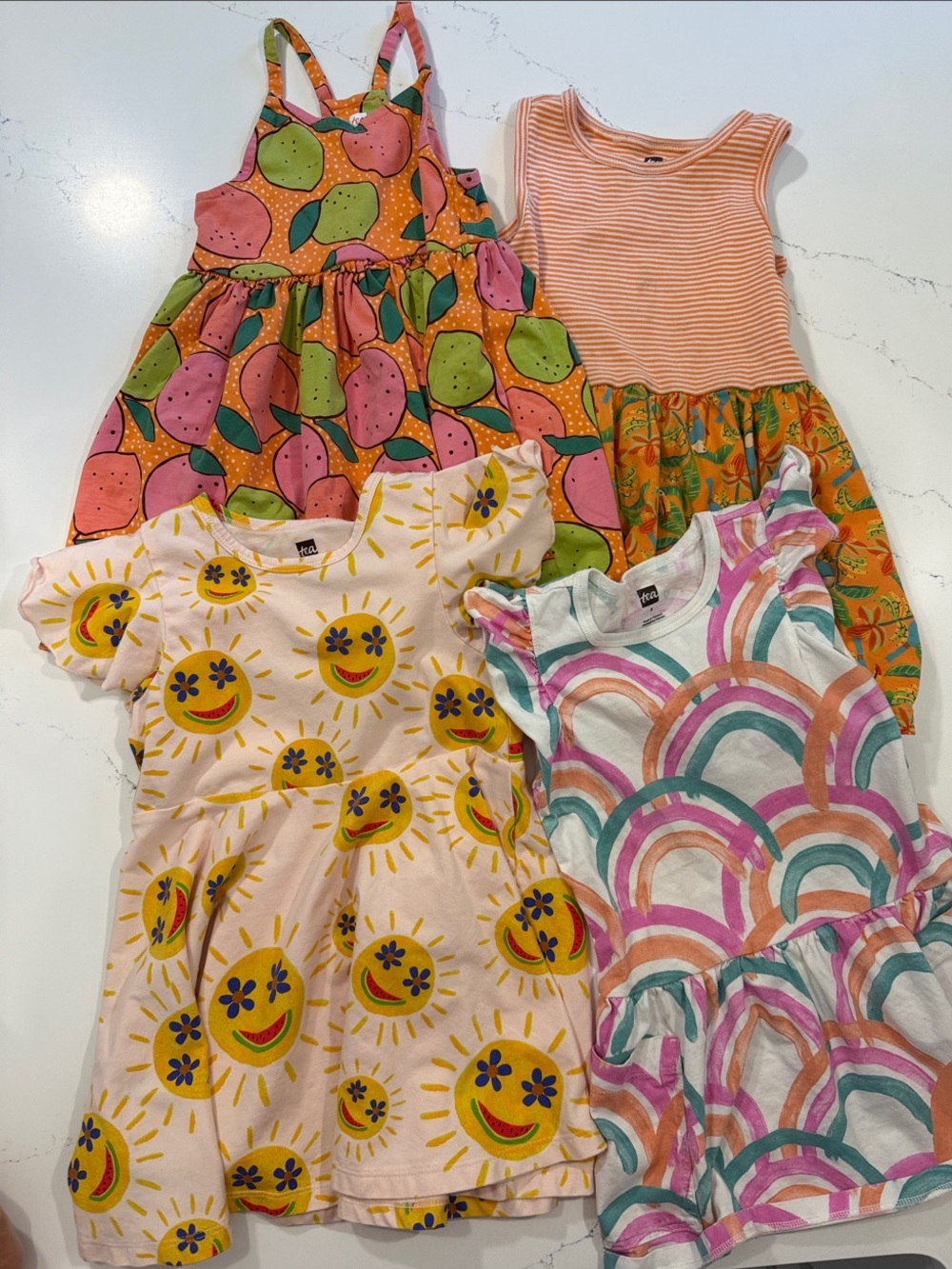 Tea 3T - 4 Summer Dress Bundle - Fruit, Floral & Rainbow Prints